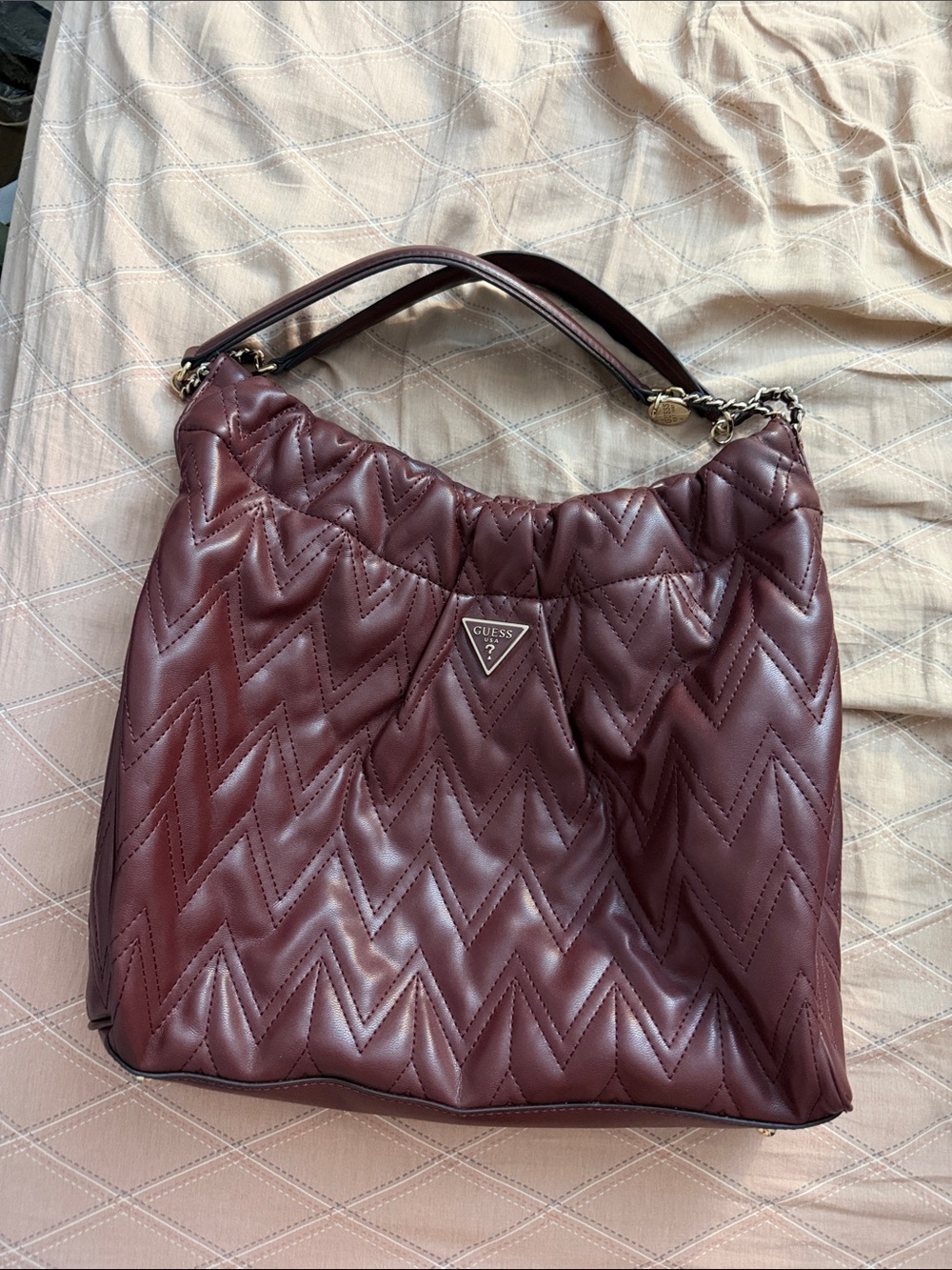GUESS Quilted Chevron Hobo Bag in Wine